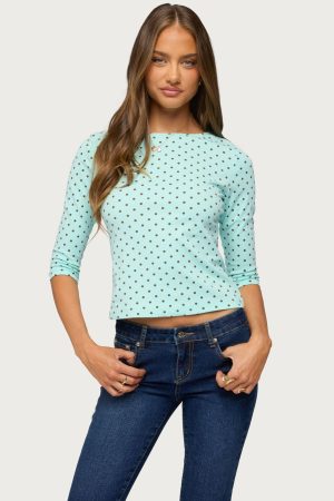 Lela Polka Dot Three-Quarter Sleeve Top