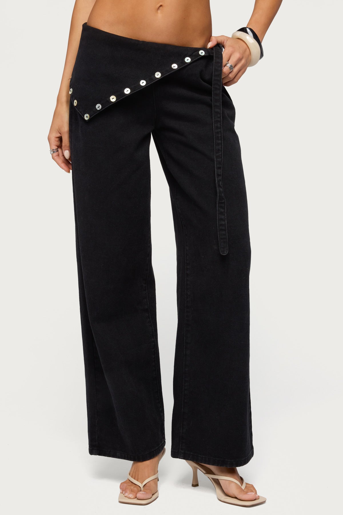 Button Foldover Low Rise Baggy Jeans - Image 2