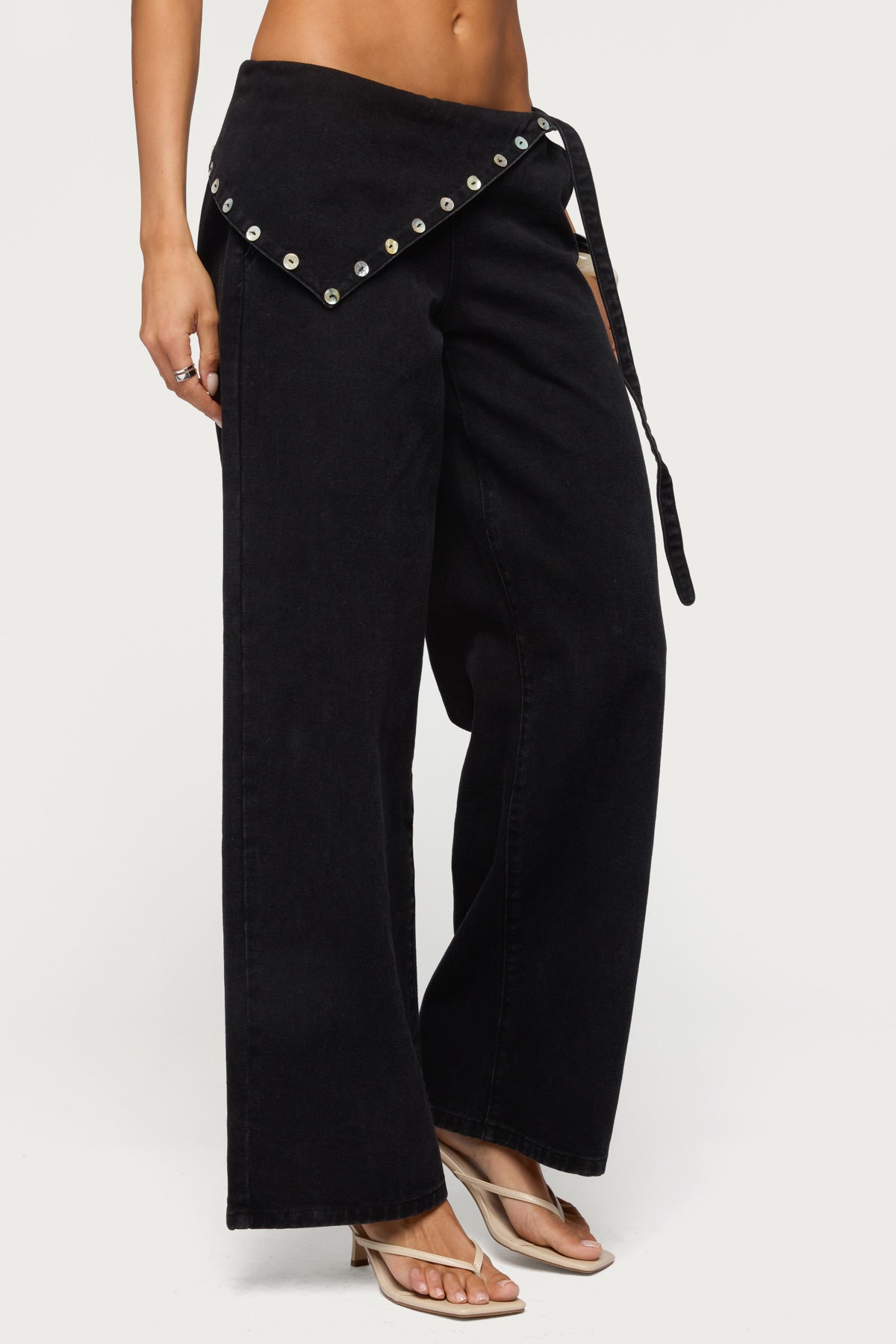 Button Foldover Low Rise Baggy Jeans - Image 4