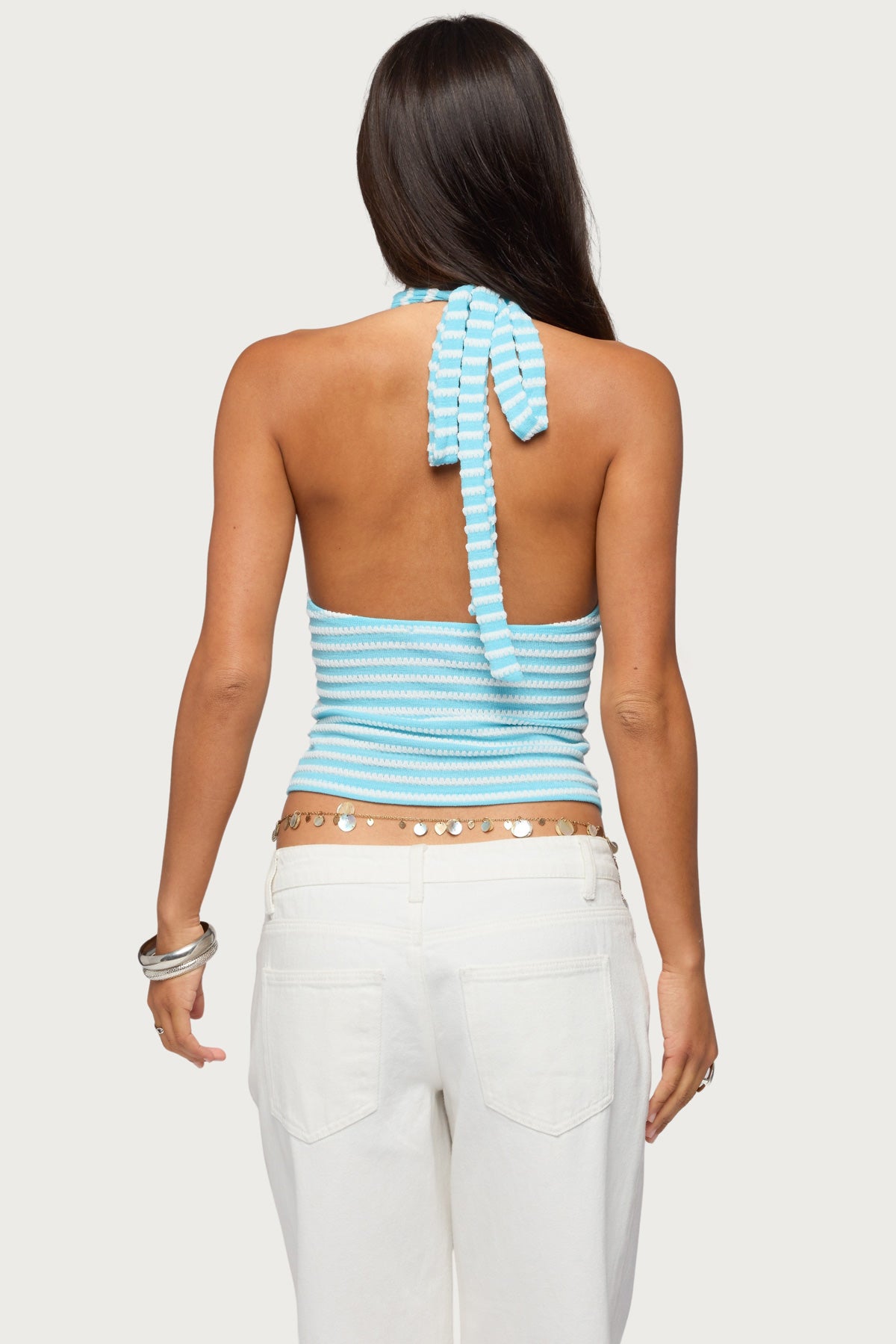 Maylah Keyhole Striped Textured Halter Top - Image 5