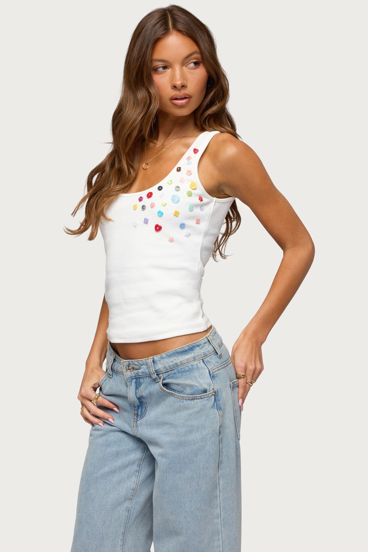 Natash Mixed Button Tank Top - Image 3