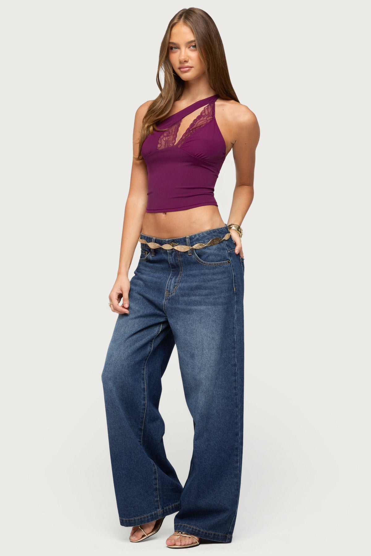 One Shoulder Peekaboo Lacey Cutout Top - Image 4
