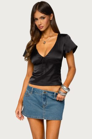 Aurora Satin Effect Ruffle Top