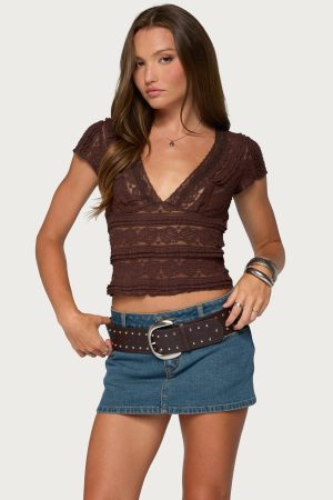 Avalee Sheer Lace V Neck Top