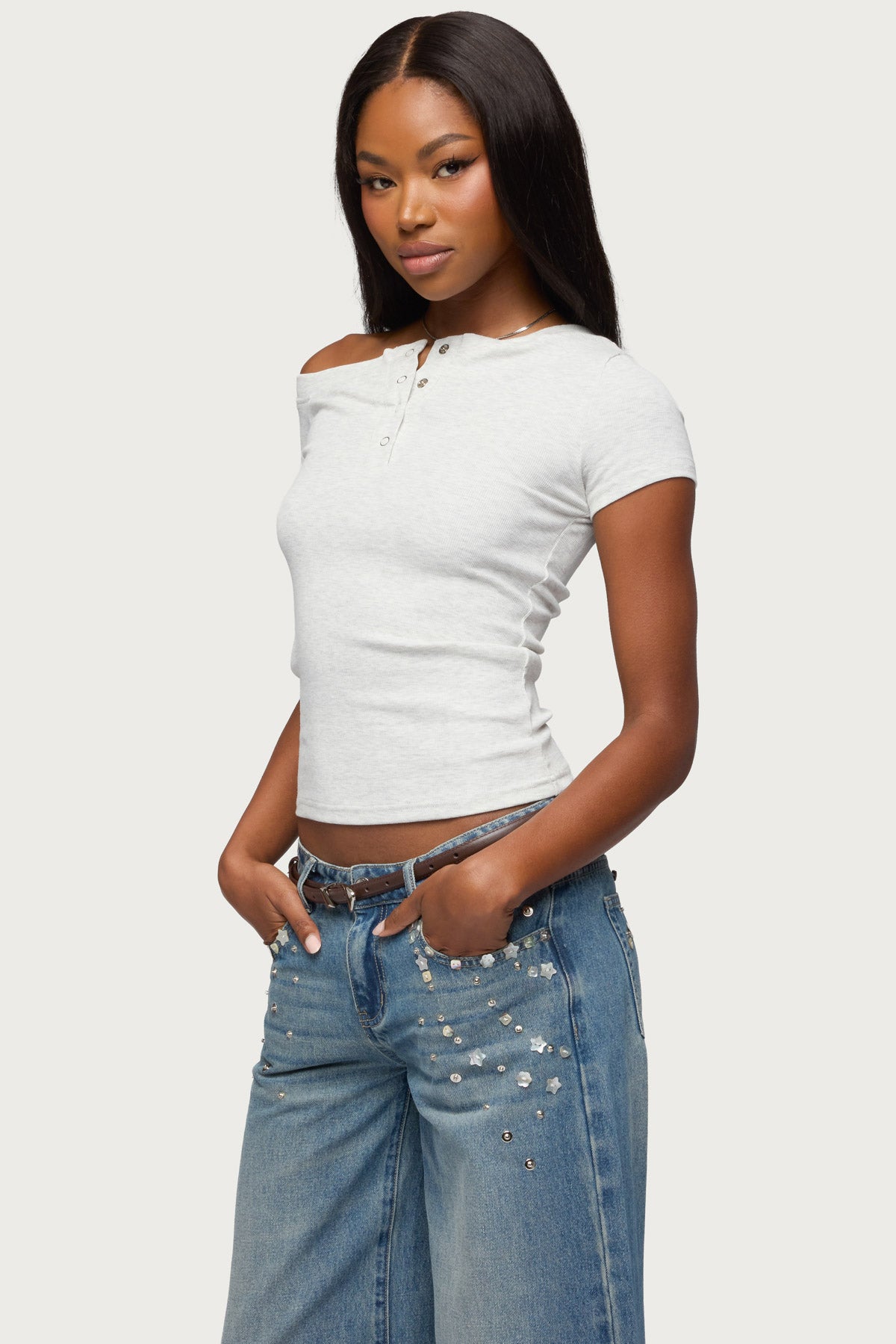 Jubilee Off Shoulder Henley Top - Image 3