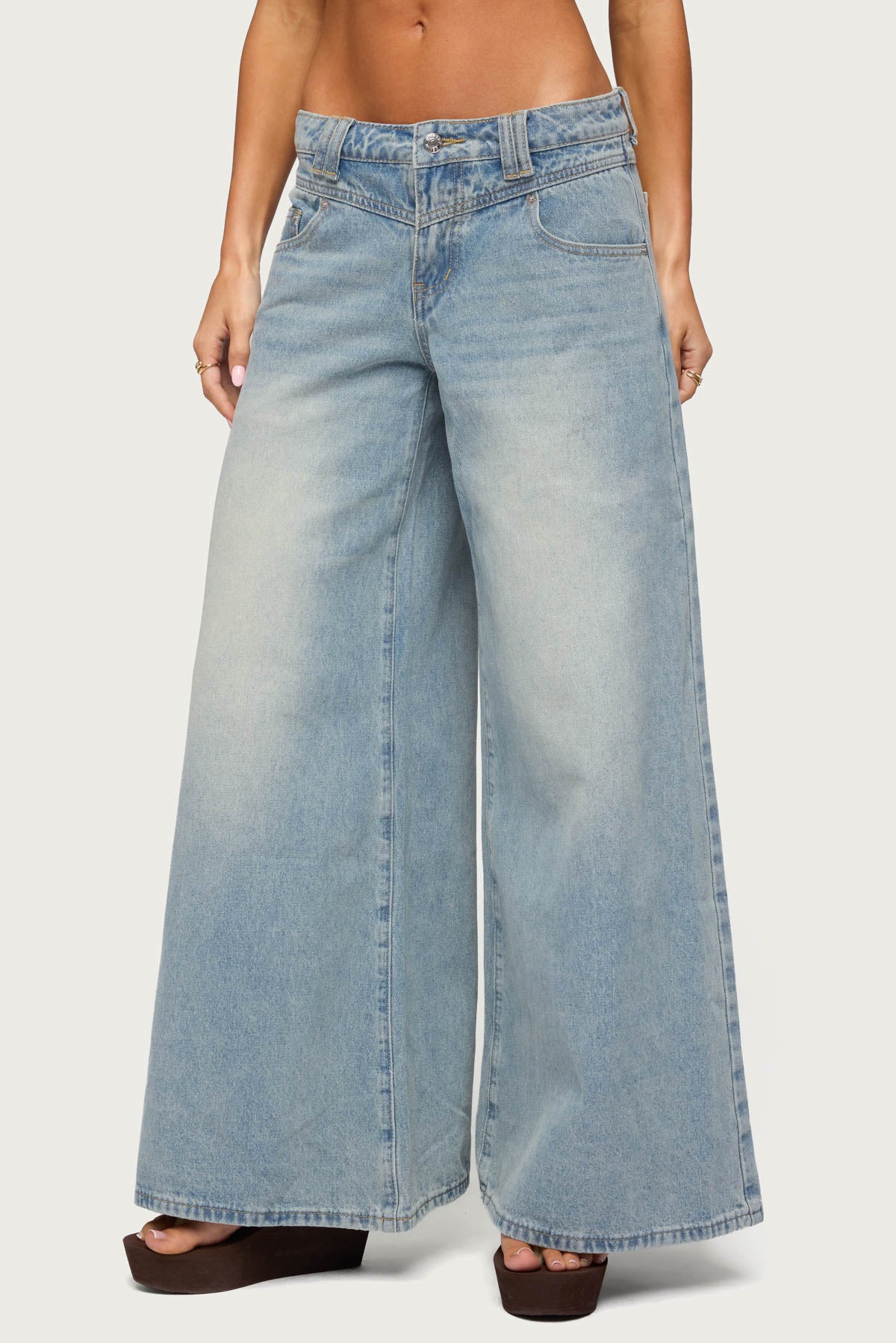 Stitched Low Rise Wide Leg Jeans - Image 2