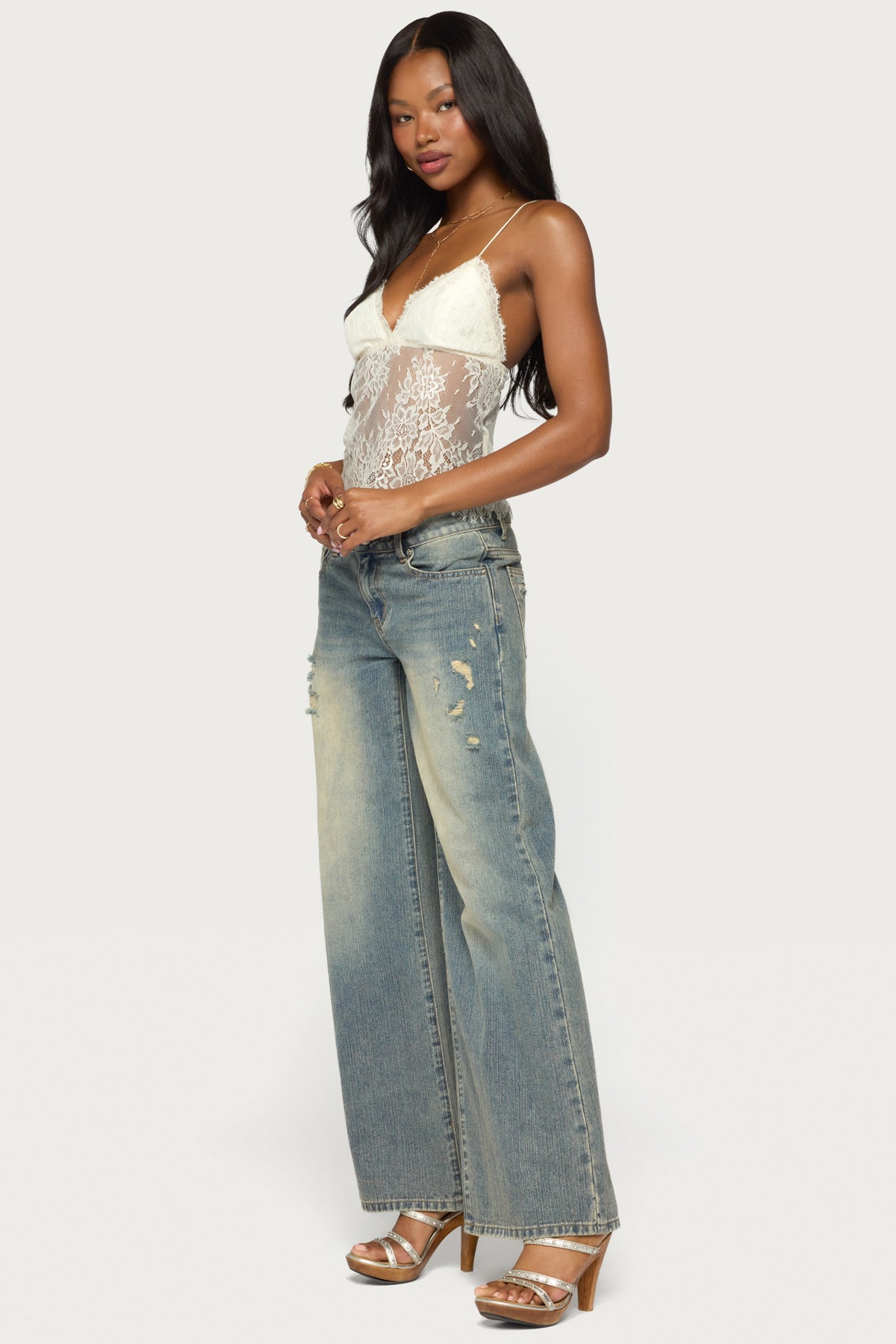 Ottilie Lace & Satin Effect Top - Image 5