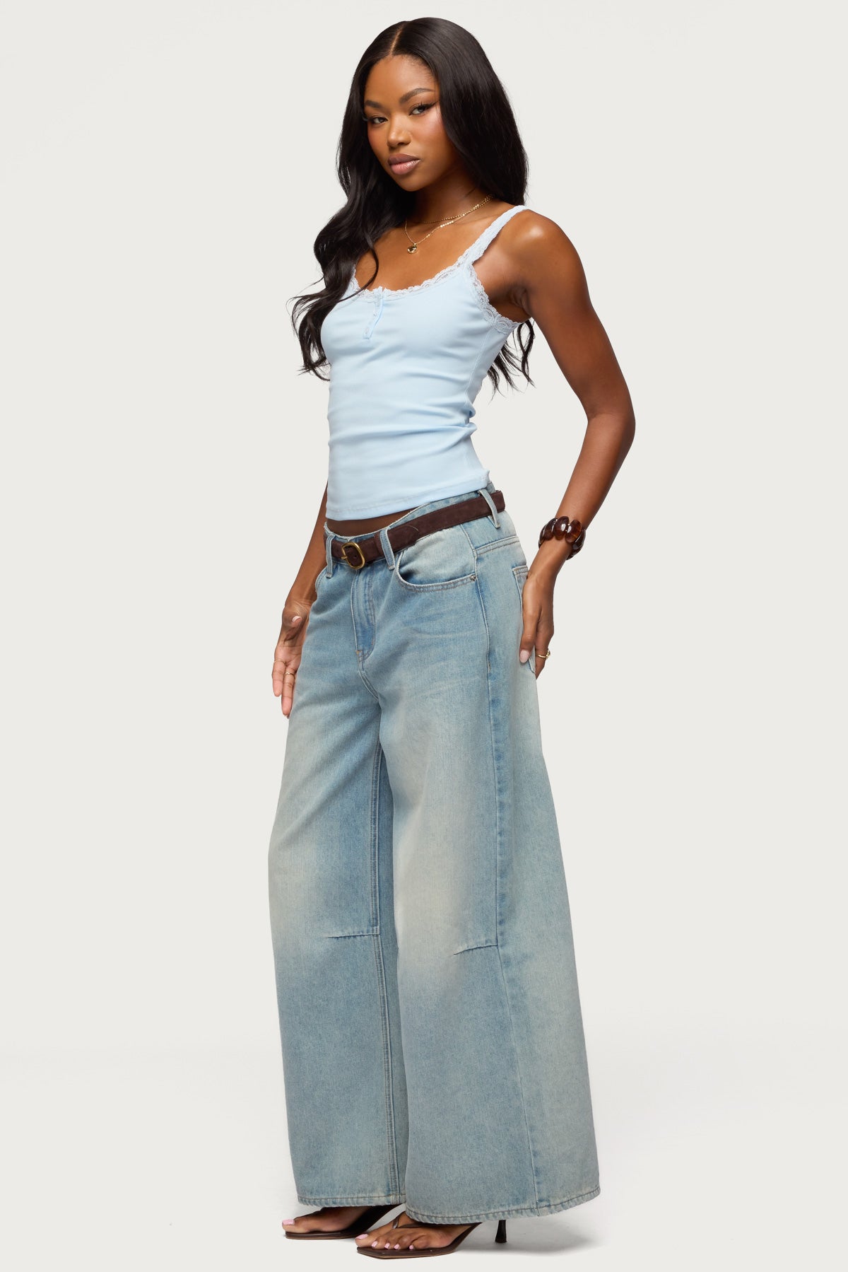 Contrast Stitched Lacey Henley Top - Image 4