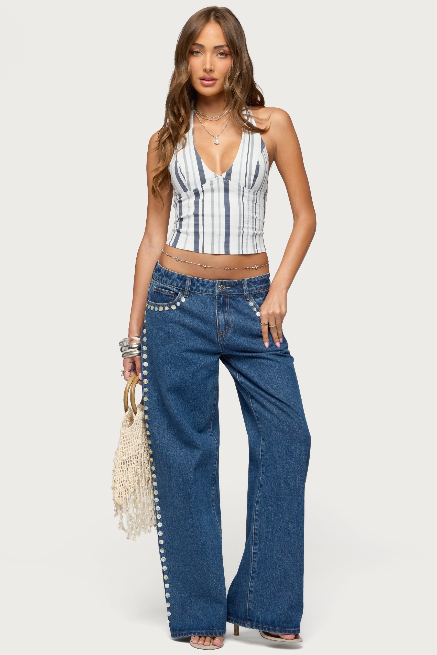 Sofey Striped Denim Halter Top - Image 2