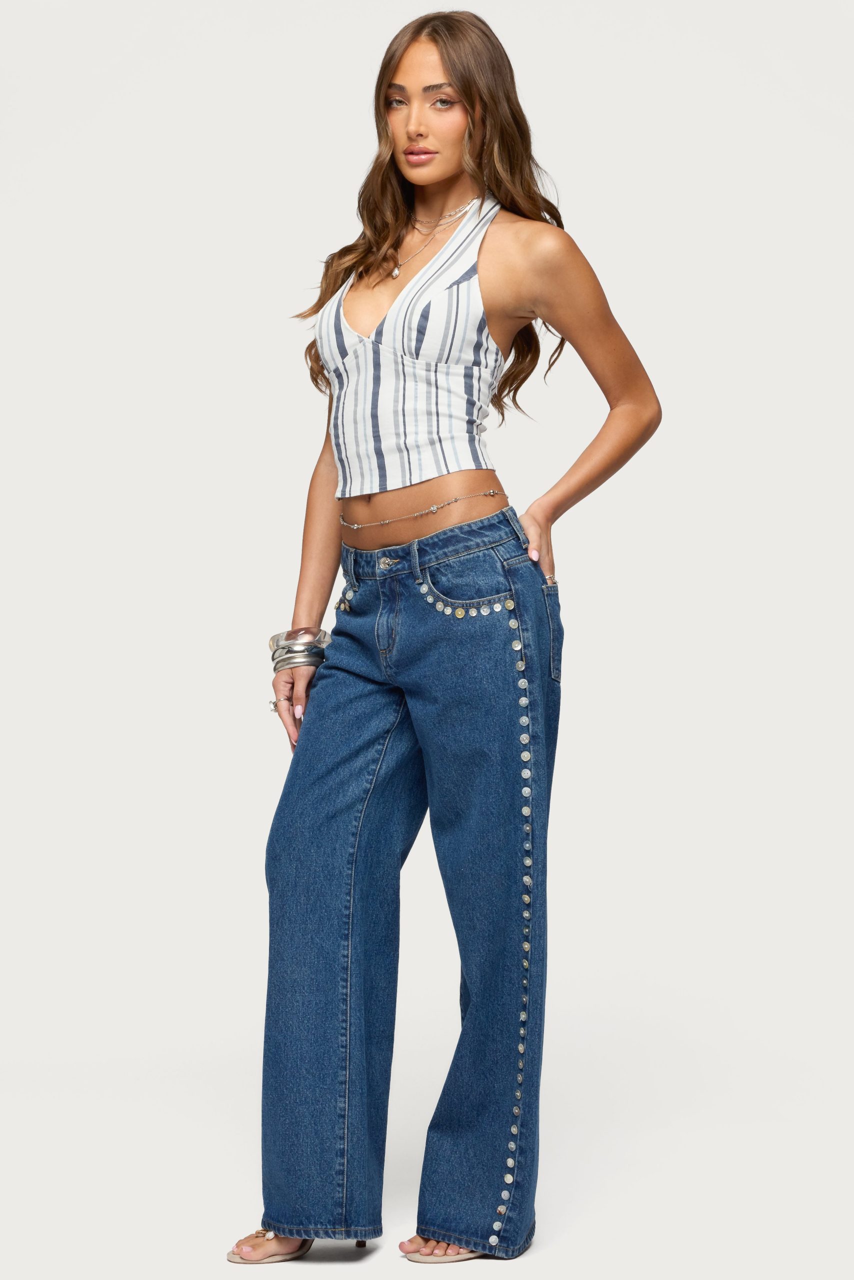 Sofey Striped Denim Halter Top - Image 4