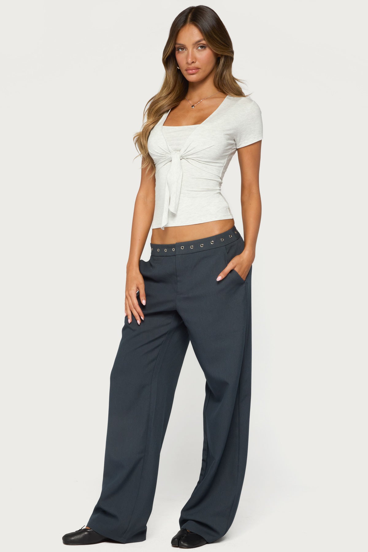 Ayve Eyelet Waist Straight Leg Pants - Image 4