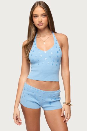 Nataly Button Knit Halter Top