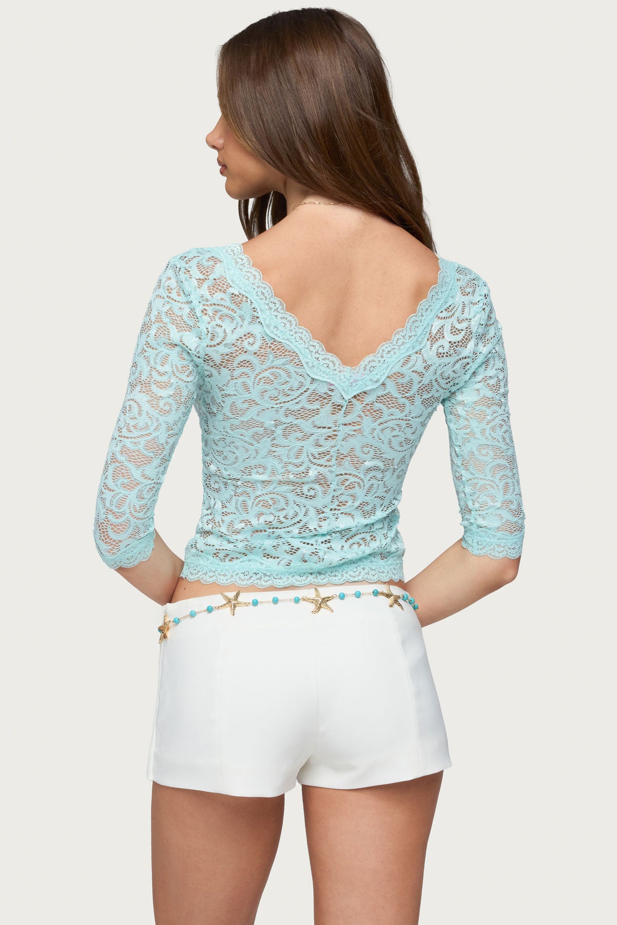 Elowin Sheer Lace V Neck Top - Image 4