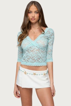 Elowin Sheer Lace V Neck Top