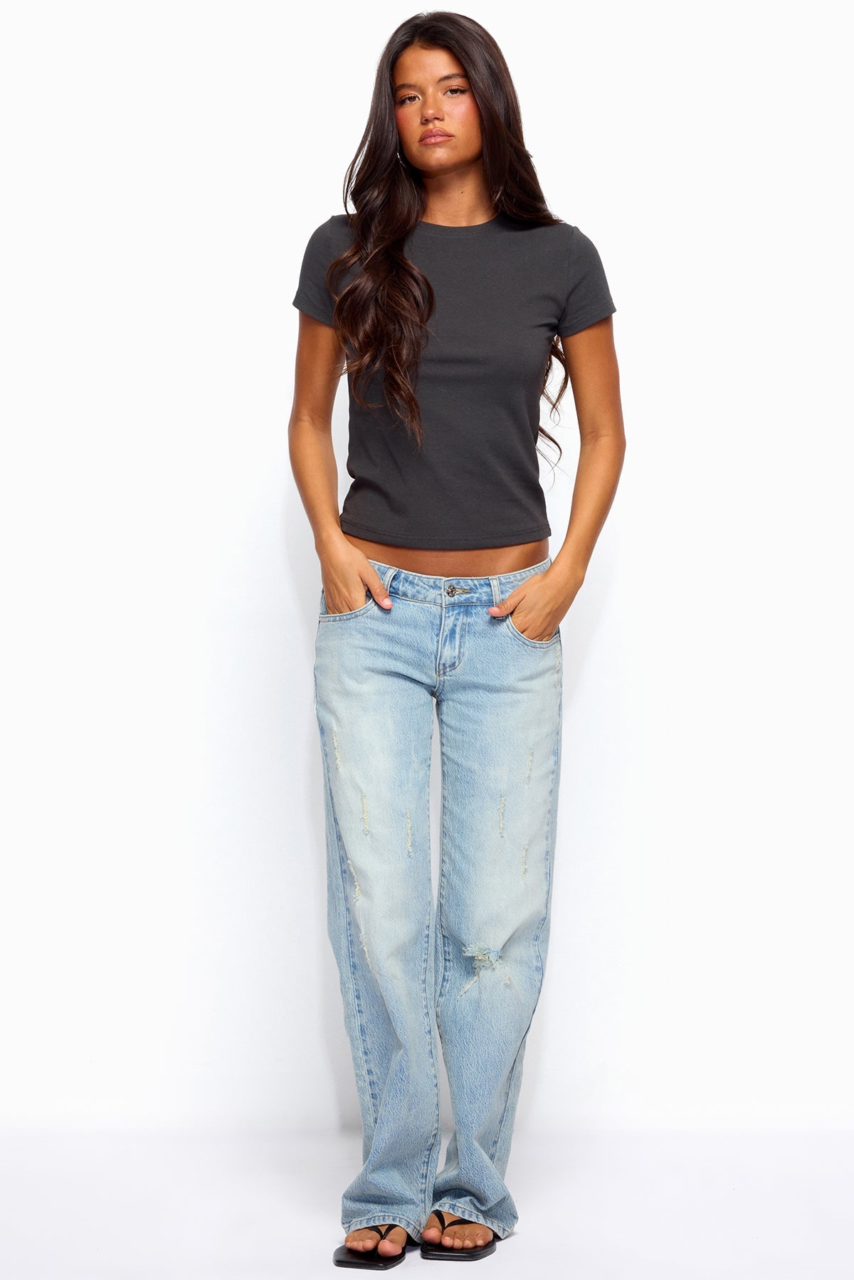 Lainie Distressed Low Rise Bootcut Jeans - Image 5