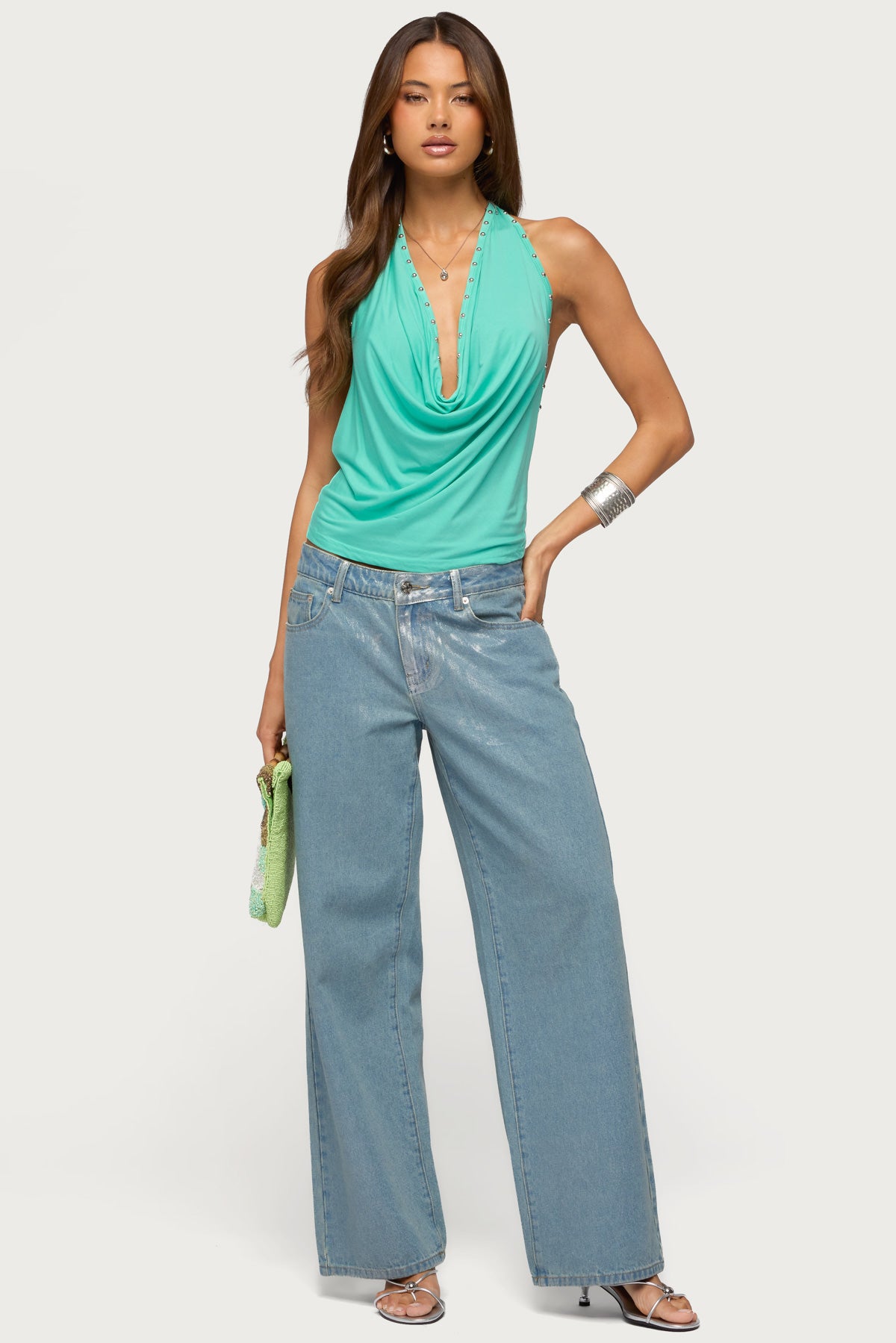 Sephie Stud Cowl Neck Halter Top - Image 2