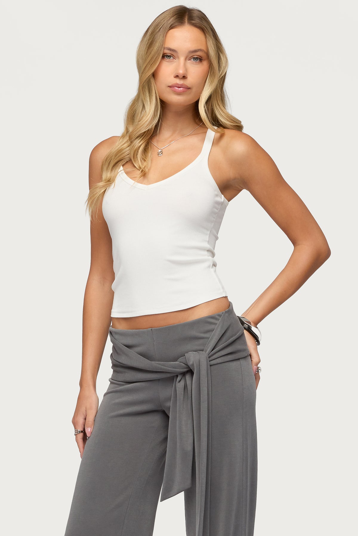 Juliena Ribbed V Neck Tank Top - Image 3