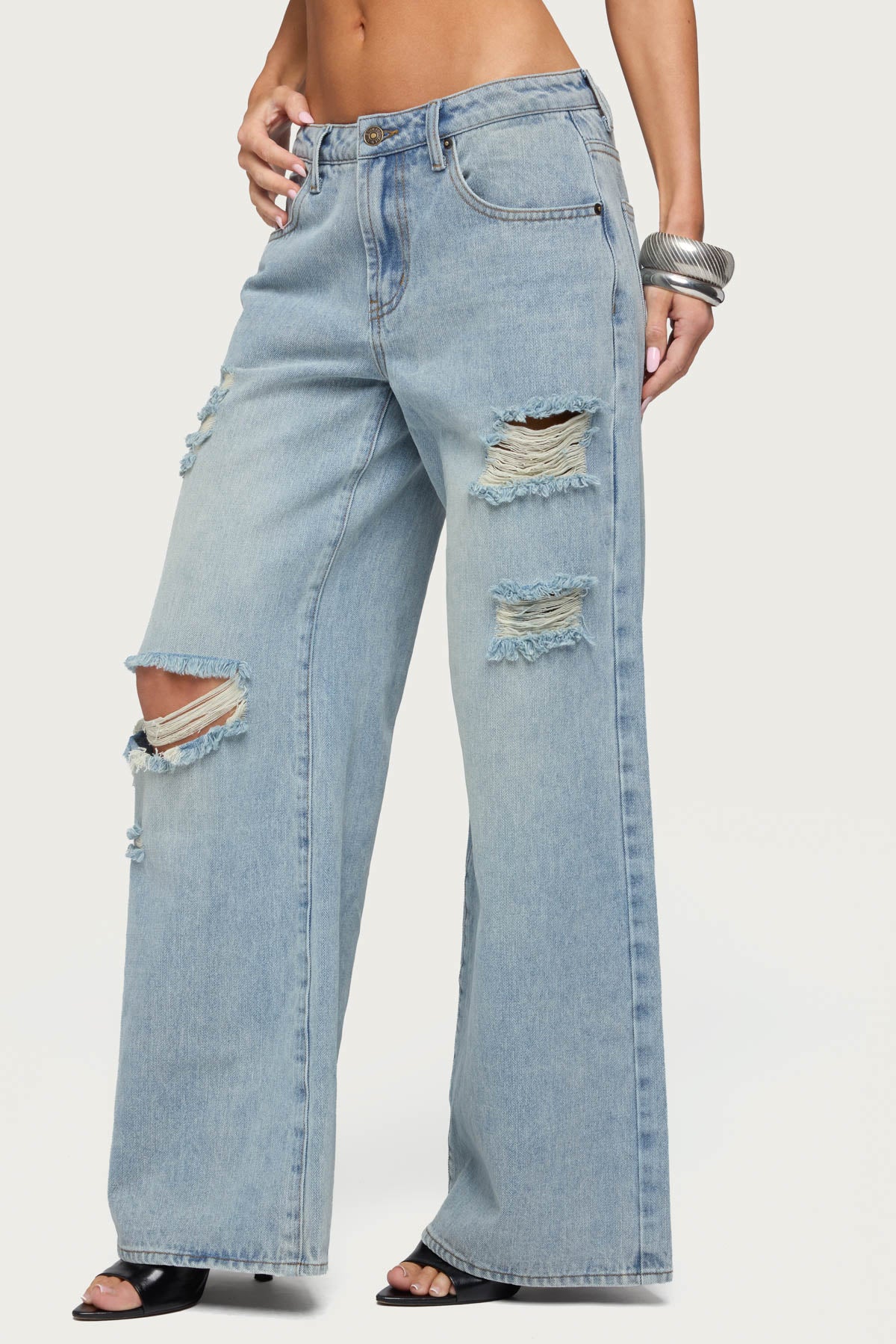 Ellah Distressed Low Rise Baggy Jeans - Image 3