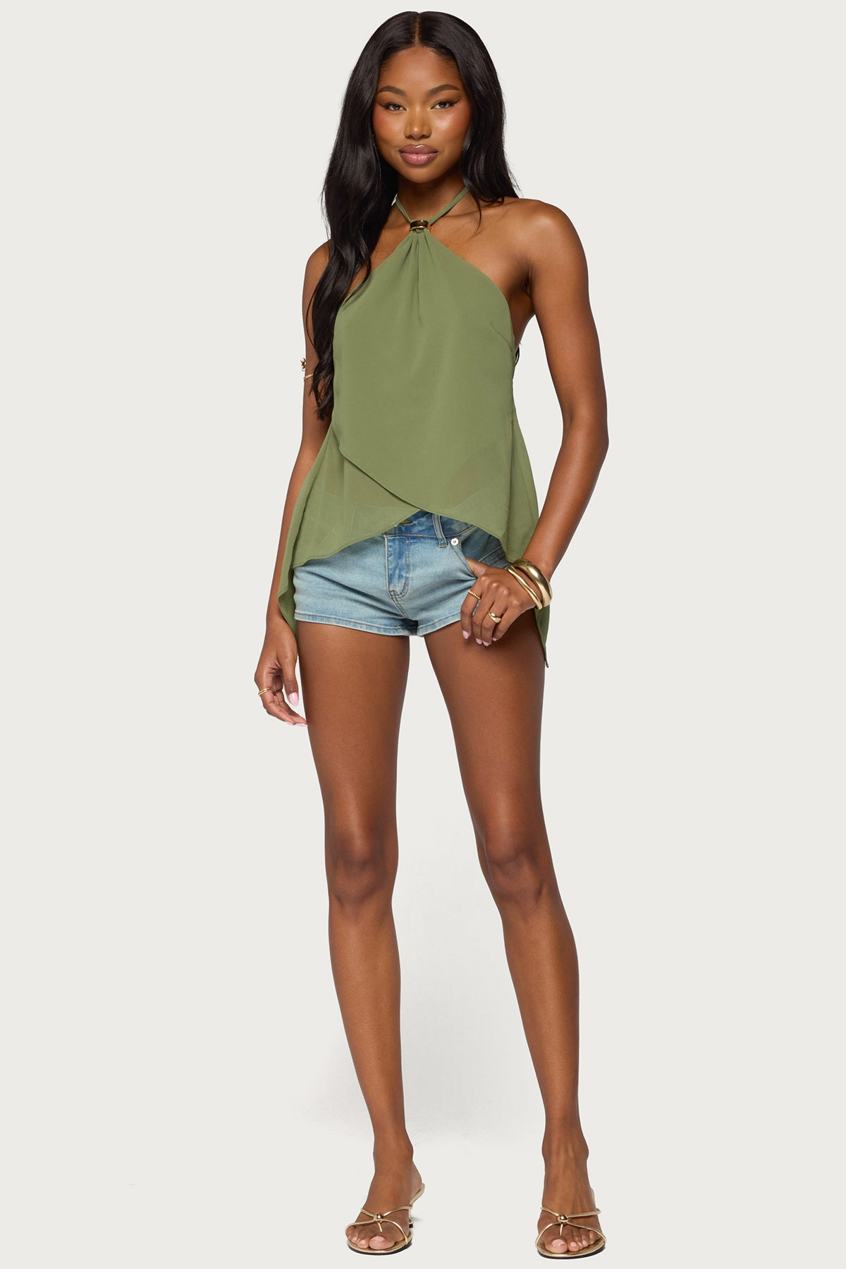 Chiffon Split Open Back Halter Top - Image 5
