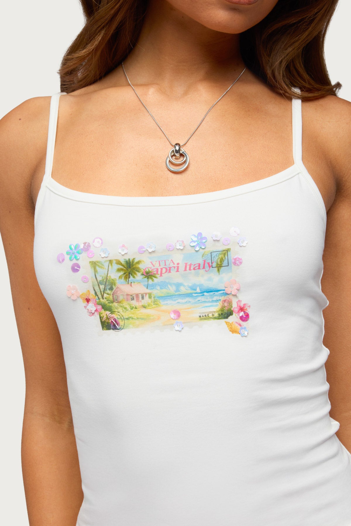 Beach Postcard Sequin Tank Top - Image 3