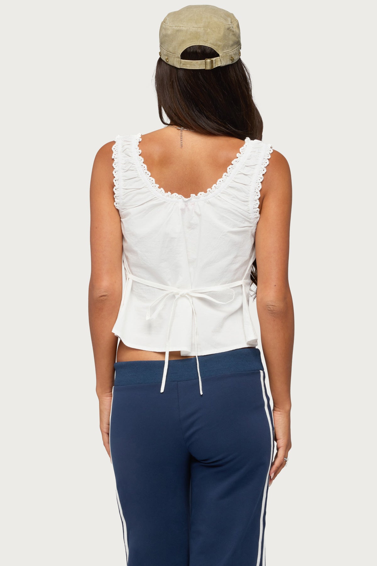 Edyth Tie Front Cotton Tank Top - Image 4