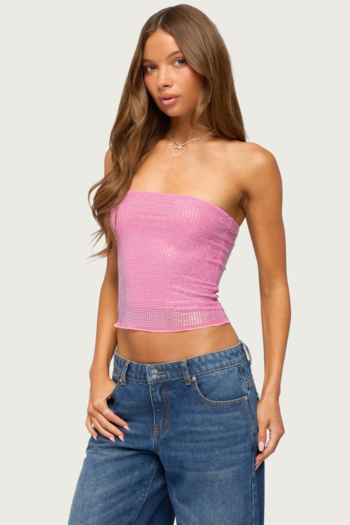 Olea Rhinestone Mesh Strapless Top - Image 3