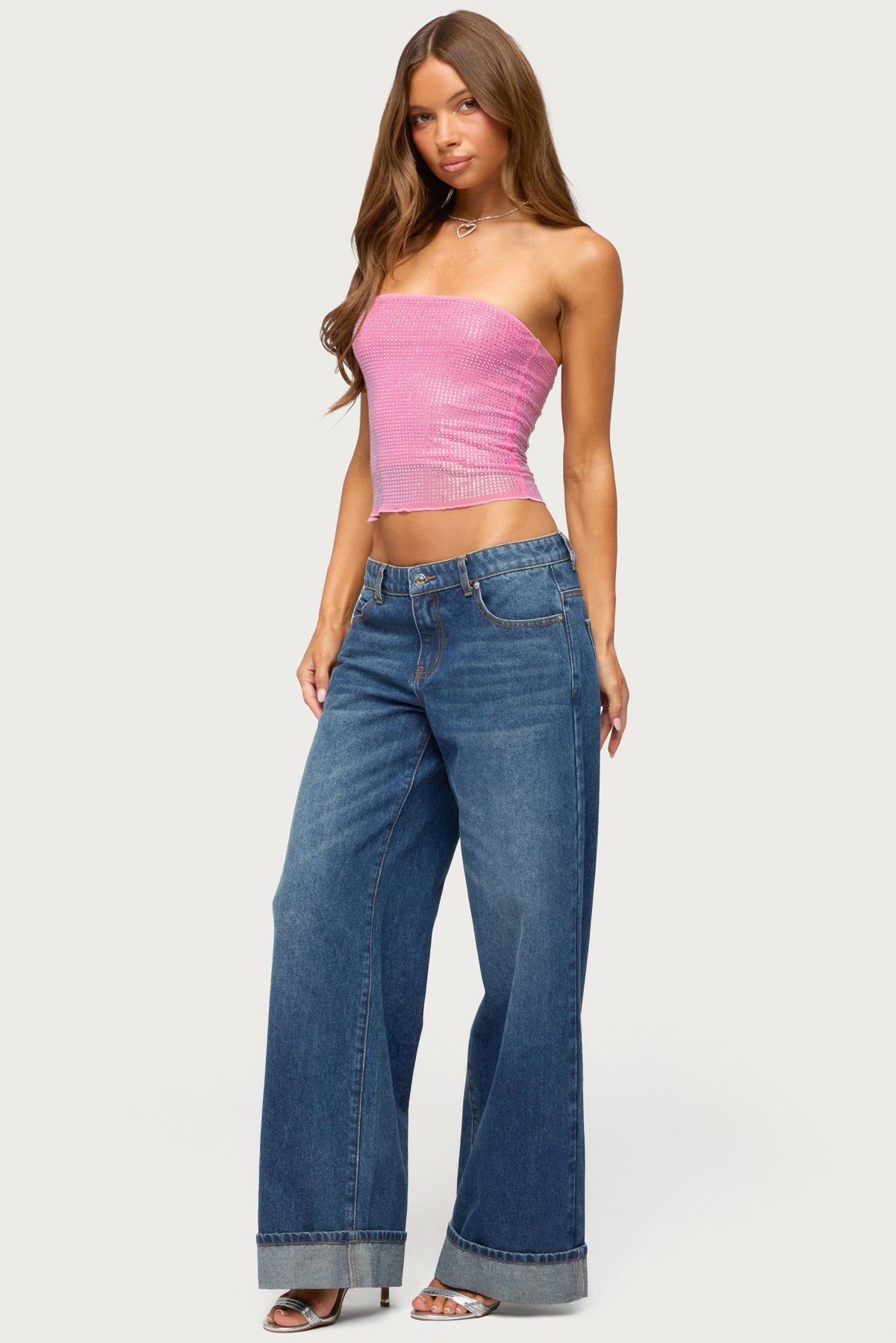 Olea Rhinestone Mesh Strapless Top - Image 5