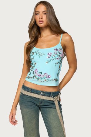 Blair Floral Bead & Sequin Mesh Top