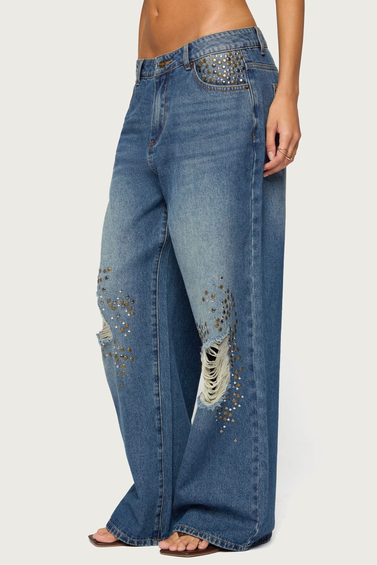 Eunia Studded Low Rise Baggy Jeans - Image 3
