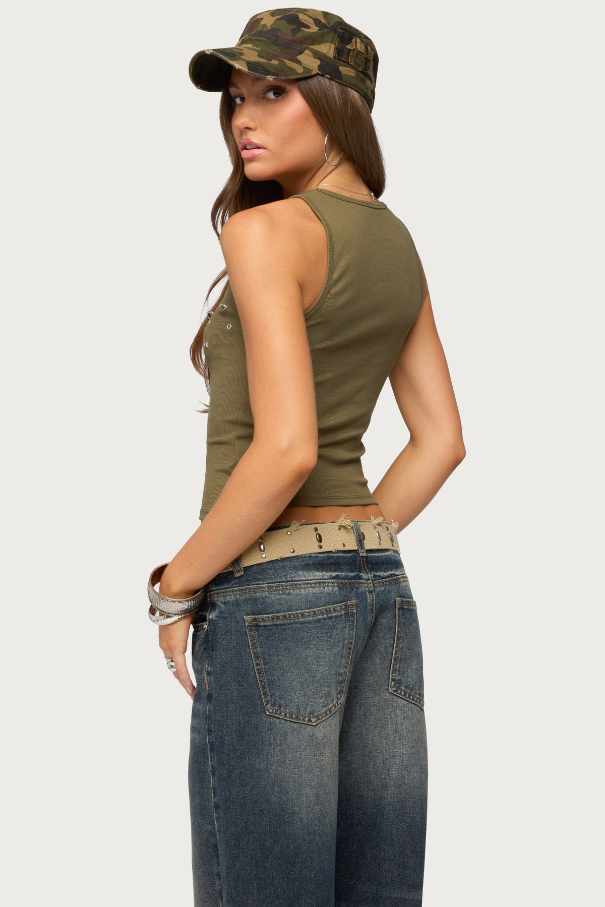 Pierced Grommet Ribbed Tank Top - Image 5