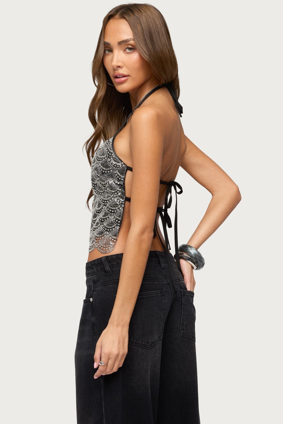 Naira Beaded Scalloped Halter Top - Image 2