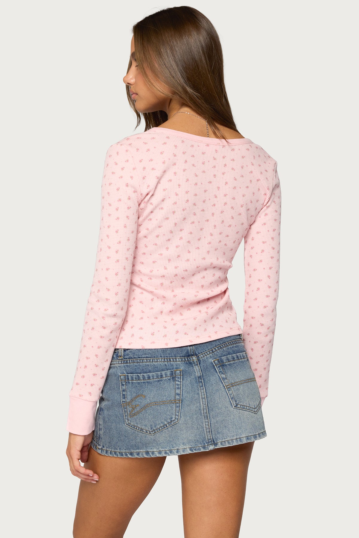 76 Rhinestone Floral Henley Top - Image 6