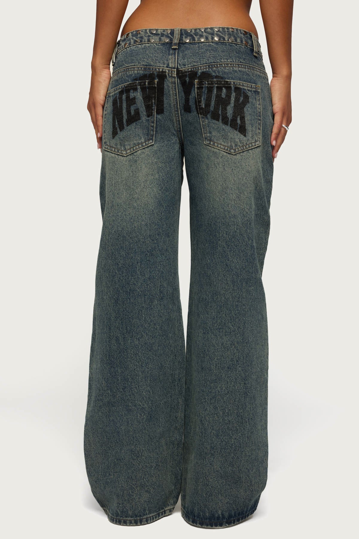 NYC Studded Low Rise Baggy Jeans - Image 5