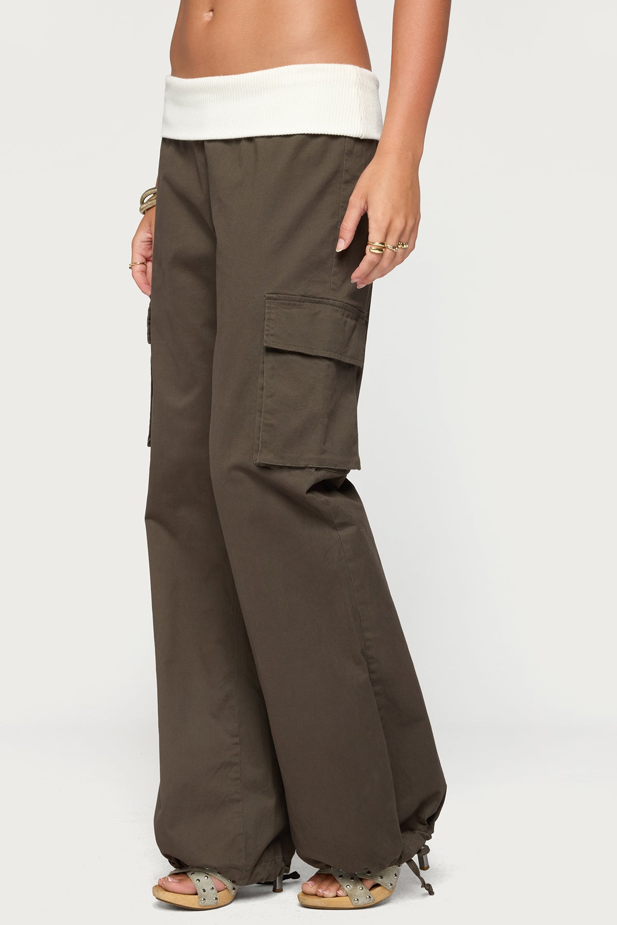Jolee Contrast Ribbed Foldover Cargo Pants - Image 3