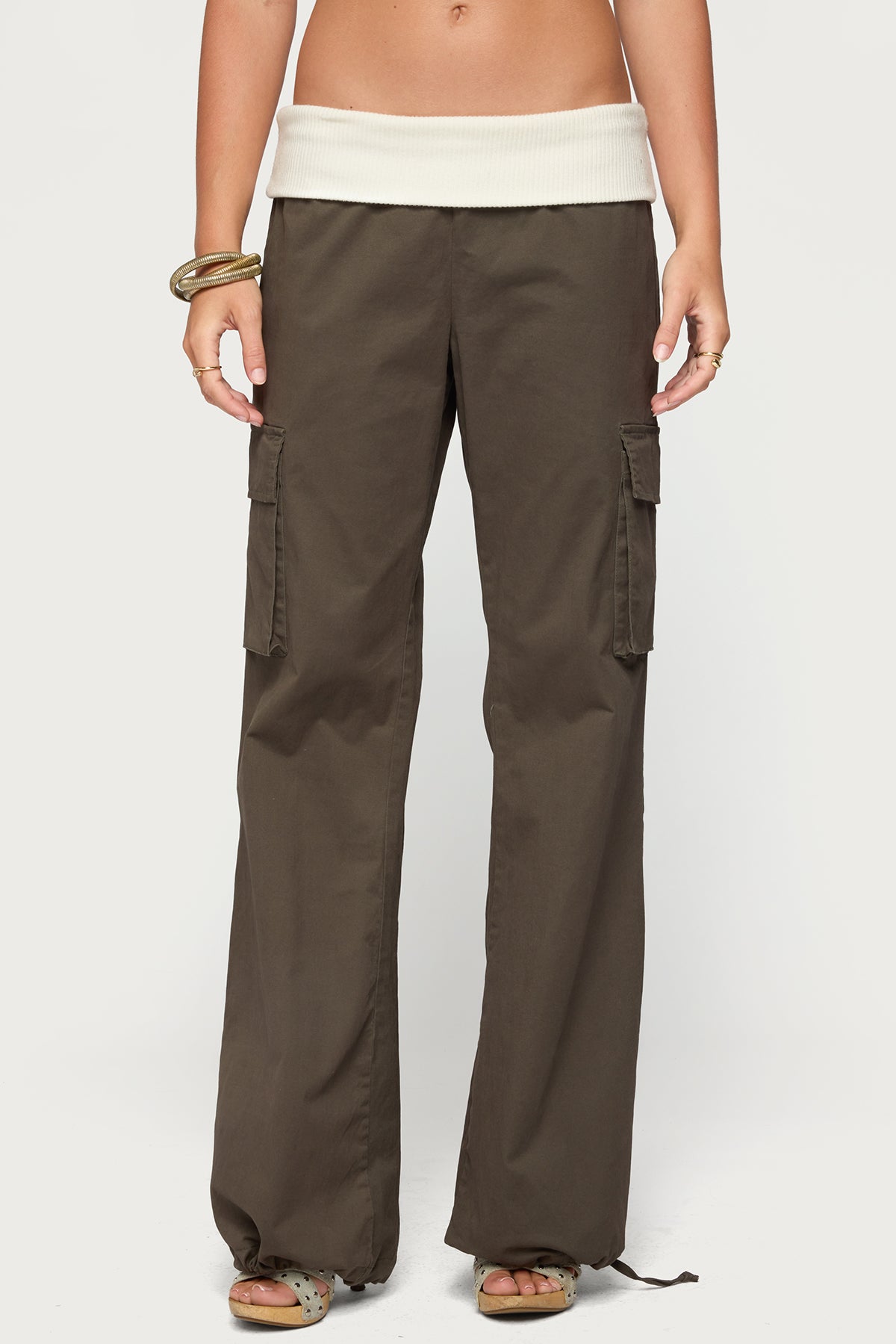 Jolee Contrast Ribbed Foldover Cargo Pants - Image 2