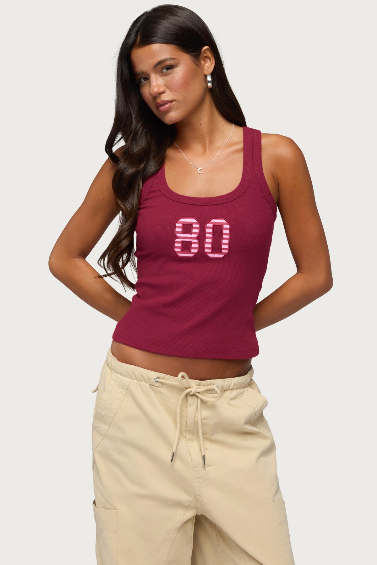 80 Stripey Ribbed Tank Top